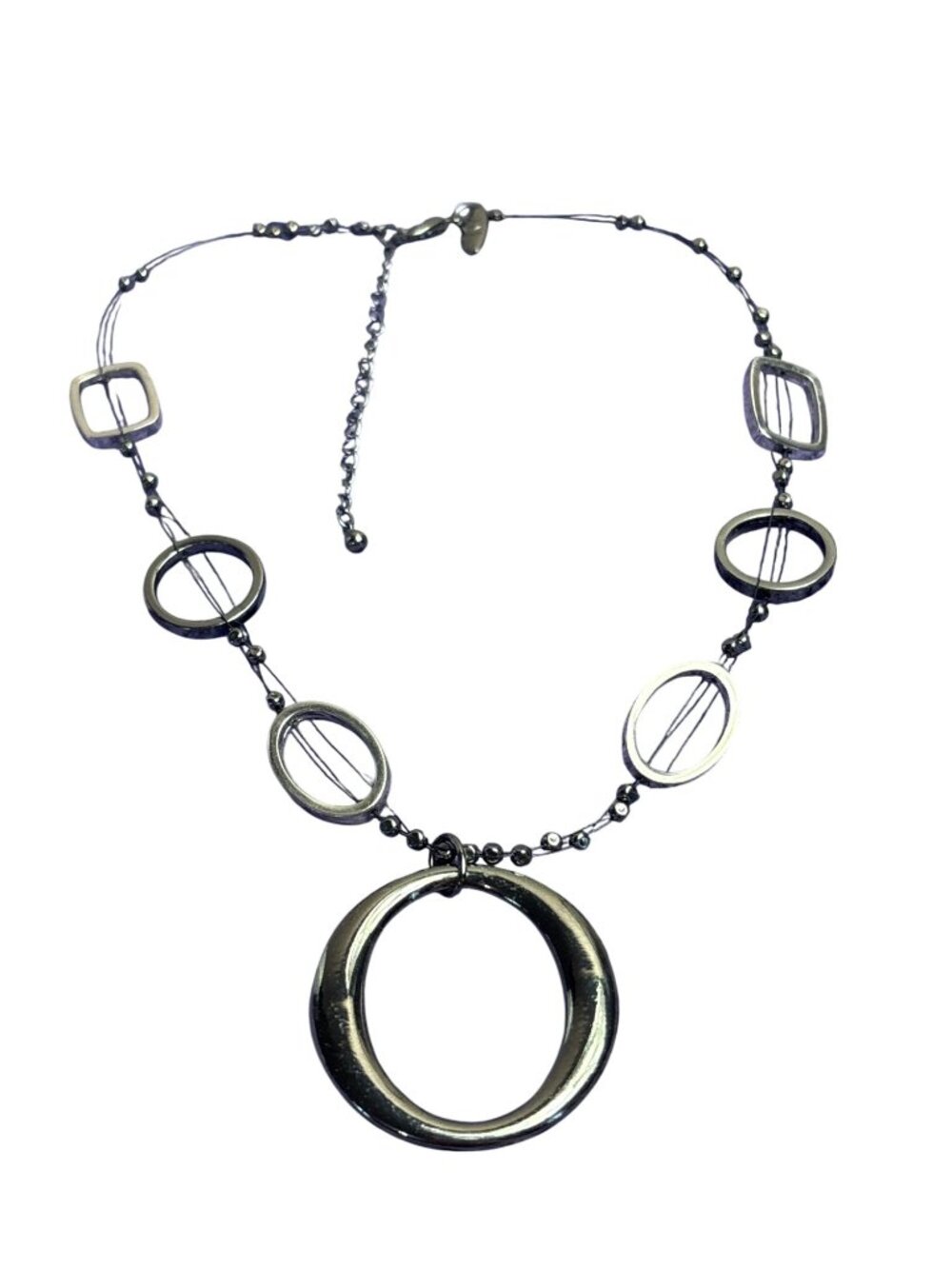 NY New York & Company Gunmetal Silvertone Geometric Beaded Wire Necklace